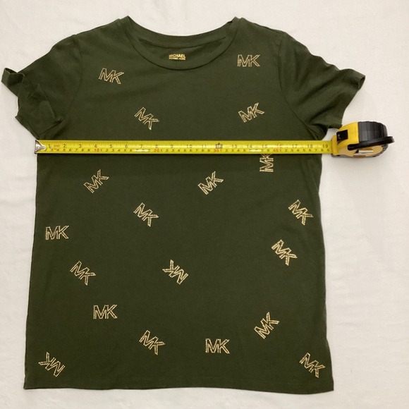 Michael Kors MK Logo Studded Olive Green Cotton Blend TShirt Womens Size S - Picture 5 of 7